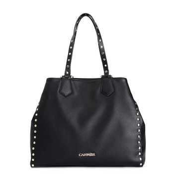 bolsa de compras suave con aplicación de remaches y asas metálicas black