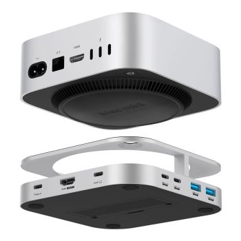 YICOSUN estación de acoplamiento USB-C 10 en 1 para MacMini M4 Soporta 4K60Hz M.2 NVMe/SATA SSD USB3.2 10 Gbps 3.5MM SD&