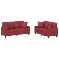 juego de sofas con cojines 2 piezas cuero sintetico rojo tinto