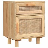 mesita de noche  mesa auxiliar  mesilla madera maciza pino marron y ratan natural