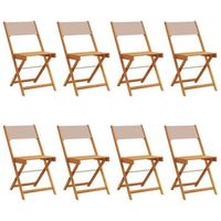 pack 8 uds sillas de jardin  silla de exterior  sillon plegables madera maciza y tela taupe