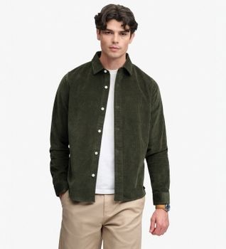 Superdry para hombre. M4011188A Sobrecamisa Verde (S), Casual, Pana, Manga larga
