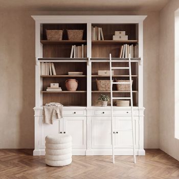 Librería de acacia y chapa de roble de 151 cm con escalera