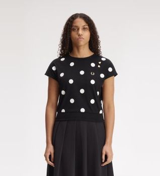 Fred Perry para mujer. SG3107 Camiseta de lunares flocados negro (38), Casual, Algodón, Manga corta