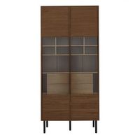 vitrina multifuncional - estantes  puerta de vidrio  cajon oculto - madera