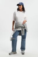 vaqueros premama boyfriend sobre la barriga con rodilla rota azul