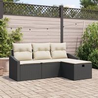juego de sofa de jardin de 4 piezas con cojines de poliratan negro v4491 unico  negro