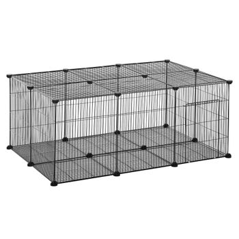 PawHut Parque para Mascotas Jaula para Animales Pequeños de 22 Paneles de Malla Metálica con Puerta Cobaya 105x70x45 cm Negro   Aosom España
