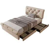 cama tapizada de 90x200 cm con 2 cajones y cabecero regulable en altura - natural