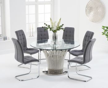 Hans Round 130cm Glass Table With Lorin Velvet Chairs - Green, 4 Chairs