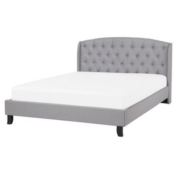 Cama Doble Tapizada Gris 160 X 200 Cm Con Somier Y Cabecero Acolchado Bordeaux