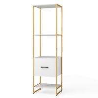 costway estanteria de 5 niveles con cajon libreria alto y estrecho con estantes marco de metal estante independiente para dormitorio salon