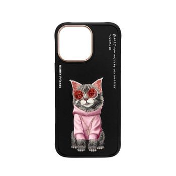 Funda para móvil Nimmy 3D Bordada Textil Negra para iPhone 16 Pro Max