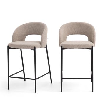 Lote de 2 sillas de bar de tela rizada y metal h65cm - beige jaspeado