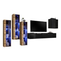 conjunto de muebles para salon mural switch xiii diseno color negro y roble wotan