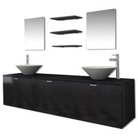conjunto de muebles de bano con lavabo y grifo 10 piezas negro vidaxl