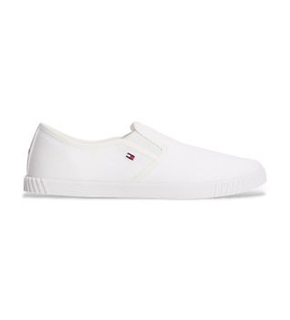 Tommy Hilfiger para mujer. FW0FW08640 Zapatillas de lona sin cordones blanco (40), Tela, Plano, Ninguno, Casual