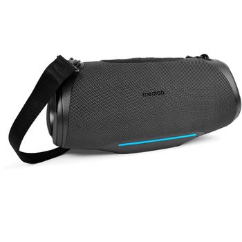 MEDION Altavoz portátil Bluetooth P61762 (batería Recargable, Refuerzo de Graves, Efectos de luz RGB, protección IPX7 contra el Agua y Robusto, Banco de alimentación Integrado, 2X 25 W RMS) Antracita