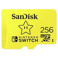 sandisk and nintendo cobranded microsdxc sqxao 256gb v30 u3 c10 a1 uhs-1 100mbs r 90mbs w 4x6 lifetime limited