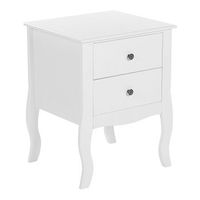 mesita de noche blanca mdf 2 cajones patas de cabriole con curvas tiradores de metal diseno escandinavo lane
