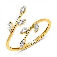14 quilates anillo de oro con diseno de hoja y diamantes