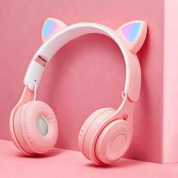 Audífonos con Orejas de Gato y Tecnología Inalámbrica, con Efecto de Iluminación RGB, BT 5.0 con Baja Latencia, Batería de Larga Duración, como Regalo