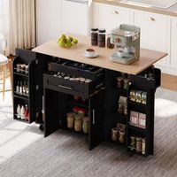 isla de cocina movil con encimera extensible hasta 70 cm cajones y estantes regulables