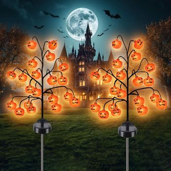 2 Piezas 20 Led Luz Solar De Calabaza, Decoración Impermeable De Jardín De Halloween