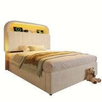 cama individual tapizada de 90x200cm con cabecero hidraulico con almacenamiento led y usb c