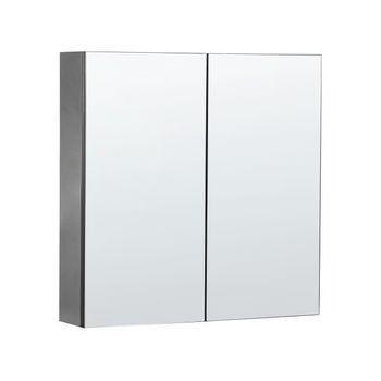 Mueble De Baño Con Espejo 60 X 60 Cm Almacenaje Minimalista Moderno De Pared 2 Puertas 2 Estantes Negro Navarra