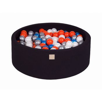 Meowbaby Piscina De Bolas, Round Seca Para Niños, Negro : Auzl Perla/blanco Perla/naranja/plata, 200 Pcs, 90x30cm