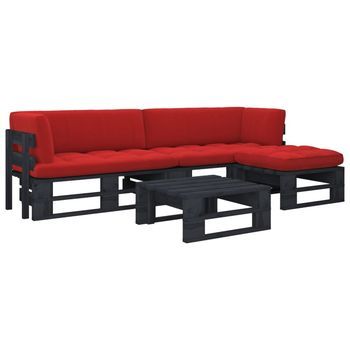 Muebles De Palets 4 Pzas Y Cojines Madera Pino Impregnada Negro Vidaxl