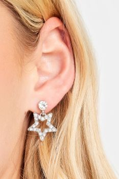 Pendientes Colgantes Plateados En Forma De Estrella