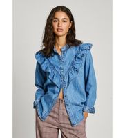 pepe jeans para mujer pl305092 camisa katia azul m casual denim manga larga sostenible