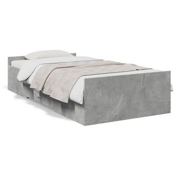 Cama Para Adulto | Cama Individual | Cama Con Cajones Madera De Ingeniería Gris Hormigón 75x190 Cm