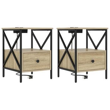 Armario De Noche 2 Uds. Roble Sonoma 41,5 X 40,5 X 55 Cm Vidaxl