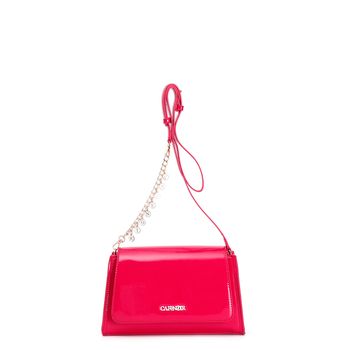 bandolera con solapa efecto charol con detalle de cadena y logotipo charms hot pink taglia unica