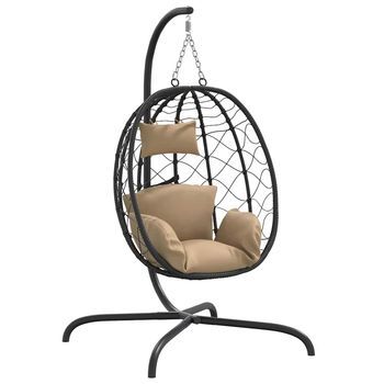 Silla Colgante Huevo Acero Y Ratán Sintético Con Cojín Taupé