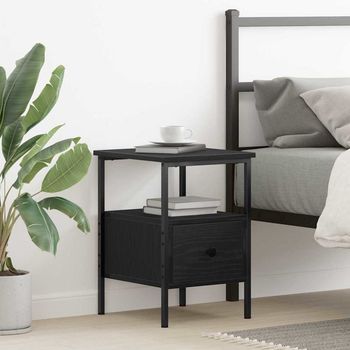 Mesita De Noche - Mueble De Dormitorio - Madera De Ingeniería - Roble Negro (34x36x50cm)