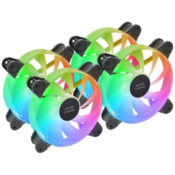 Mars Gaming MF-4A Kit 4x Ventiladores 120mm ARGB Rainbow Doble Conector 5V 3pin Negro