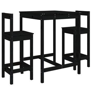 Conjunto De Mesa Y Taburetes Altos Jardín 3 Uds | Mueble Jardin Mesa Y Sillas Madera Pino Negro