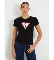 guess para mujer w1yi1bi3z14 camiseta logotipo triangulo negro xs casual algodon manga corta