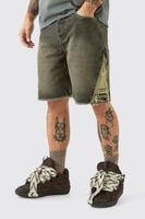 pantalon corto vaquero holgado sin tratar con lateral super roto en gris antiguo gris