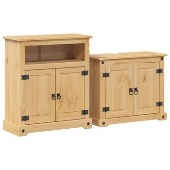 Juego De Muebles De Baño Corona 2 Uds | Armario De Baño Madera Maciza Pino