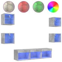 muebles tv pared con led 7 pzas madera ingenieria gris hormigon vidaxl