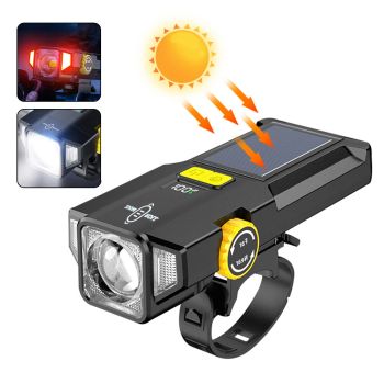 Linterna de bicicleta recargable solar BIKIGHT con zoom 1600mAH Luz de advertencia roja antideslumbrante Carga Tipo-C Lu