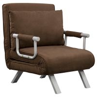 homcom sillon sofa-cama convertible 1 plaza desenfundable gran comodidad cojin patas apoyabrazos de metal gamuza marron   aosom espana