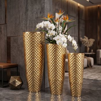 Maceteros  de metal dorado cm ø 48x110-40x93-33x77.