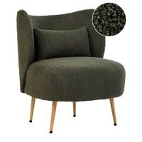 sillon salon respaldo curvo diseno glamuroso tapiceria boucle patas de metal madera clara verde oscuro otsby ii