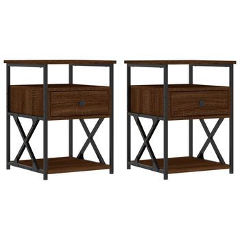 Pack 2 Uds Mesitas Noche | Mesa Auxiliar | Mesilla Madera Ingeniería Marrón Roble 40x42x55 Cm